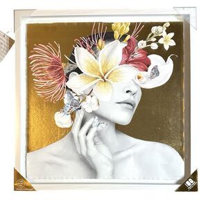 Marmont Hill Gold Foil Art Framed With Glass, 24X24 “Be Beautiful Be You” 3D New